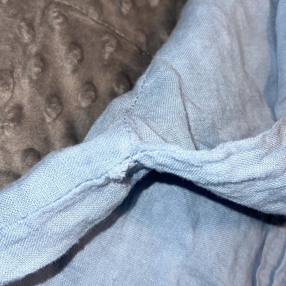 Lungo L'Arno medium 100% linen blue scoop neck button down 3/4 Roll Tab Sleeve - Picture 6 of 12